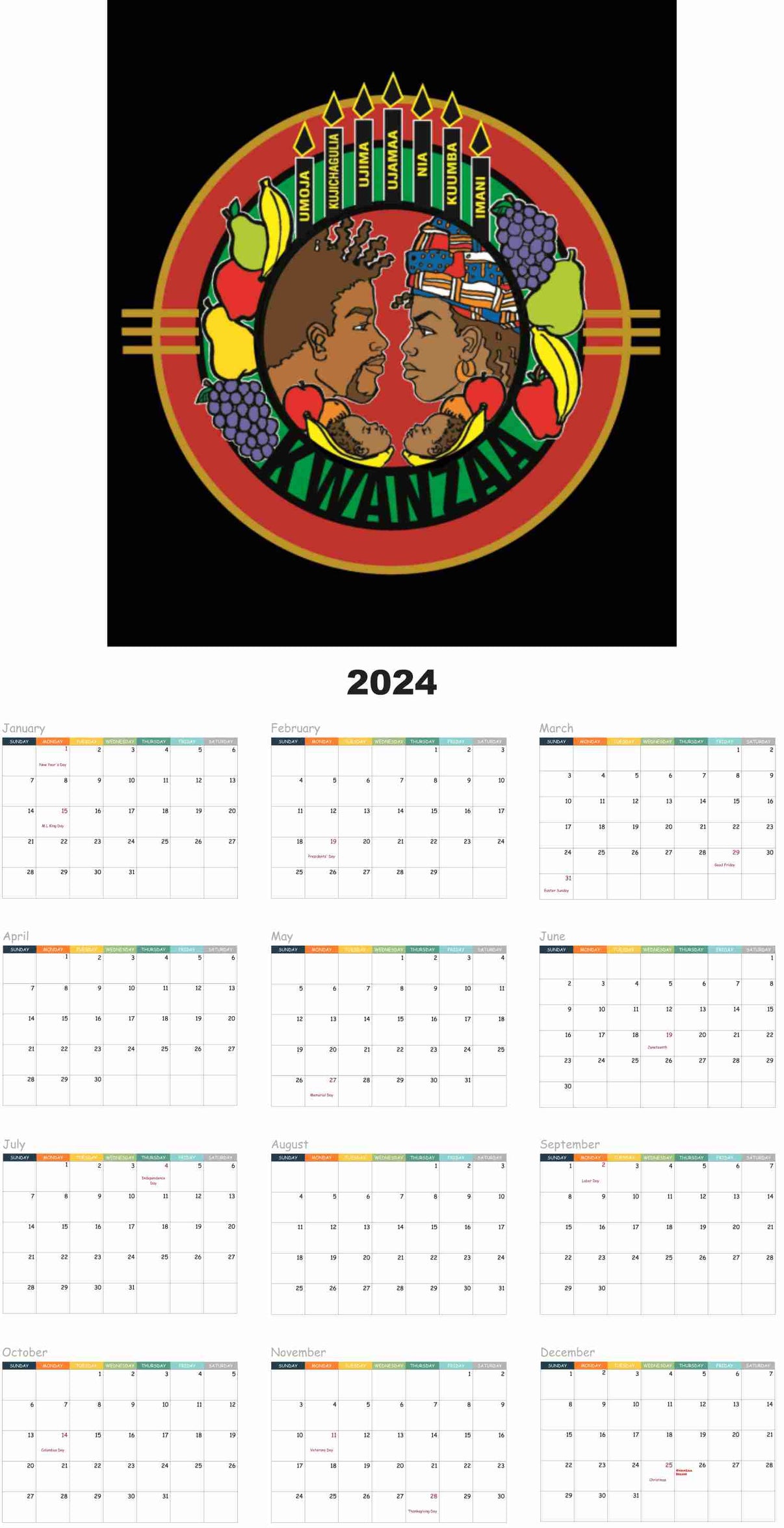 Kwanzaa 2024 Poster Wall Calendar